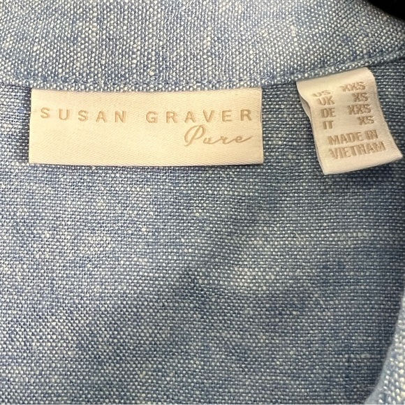 Susan Graver Women’s Linen Blend Blue Button Down Shirt Dress Size XXS - Picture 5 of 9